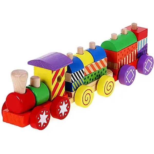 Treno di legno colorato con elementi da costruzione immagine 1