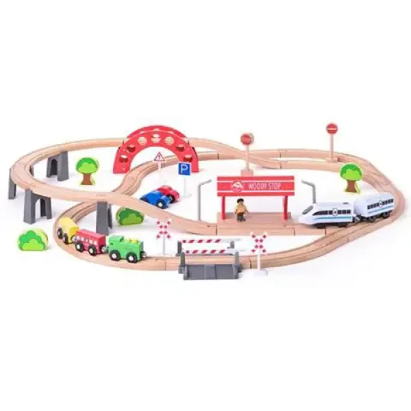 Set di 60 pezzi di treno in legno con locomotiva a batteria - Woodyland immagine 2