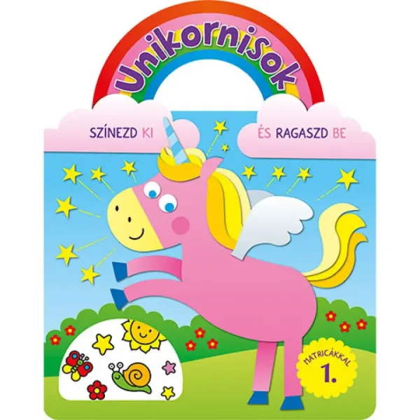 Unicorni - Colora e incolla con adesivi 1. quaderno di attività immagine 1