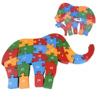 ABC - 123 puzzle educativo con elefanti in legno