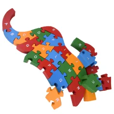 ABC - 123 puzzle educativo con elefanti in legno immagine 5