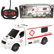 Ambulanza telecomandata RC con effetti luminosi e sonori, scala 1/24, 20 cm