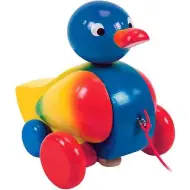 Anatra di legno trainabile di colore blu