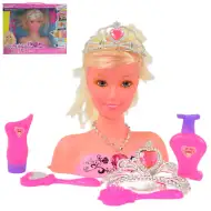 Angell: Testa di bambola pettinabile e acconciabile con tiara e accessori 21 cm