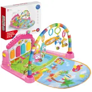 Animali allegri su tappeto da gioco rosa con pianoforte per bebè 64x78cm