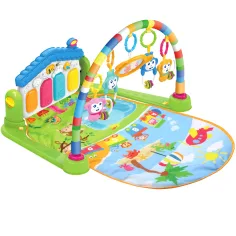 Animali allegri su tappeto da gioco verde con pianoforte per bebè 64x78cm immagine 2