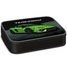 Ars Una: astuccio a più livelli verde con stampa Lamborghini 15,5 x 22,5 x 4,5 cm
