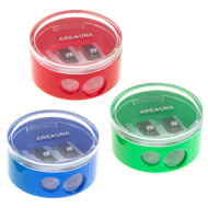 Ars Una temperamatite rotondo a due fori con contenitore, disponibile in diverse varianti.