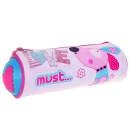 Astuccio cilindrico rosa con cagnolini 20x8cm