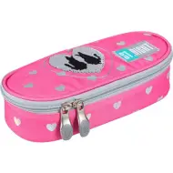Astuccio ovale St.Right rosa con motivo di gatti e paillettes, 23 cm