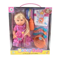 Bambola bionda con set da pranzo, accessori e suoni