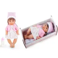 Bambola che fa pipì con vestito stellato, suoni e lettino, 30 cm