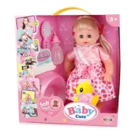 Bambola con capelli in abito rosa con accessori, 35 cm