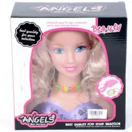 Bambola da parrucchiere con capelli biondi e collana colorata