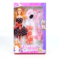 Bambola fashion con abito a pois e accessori 29 cm