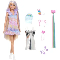 Barbie bambola con abito a tema gatto e ciocche alla moda set di gioco - Mattel immagine 3