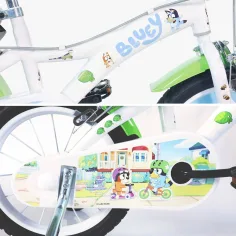 Bicicletta per bambini Bluey 14” con portaborraccia e rotelle laterali, colore bianco-blu-verde – Dino Bikes immagine 3