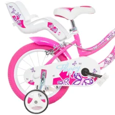 Bicicletta per bambini Flappy 16” con cestino e seggiolino per bambola, colore rosa-bianco – Dino Bikes immagine 2