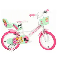 Bicicletta per bambini Paw Patrol Skye 14” con cestino e seggiolino per bambole in colore rosa-menta – Bicicletta Dino Bikes