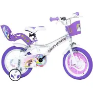 Bicicletta per bambini Unicorn Academy 16” con cestino e seggiolino per bambole, colore viola-bianco – Bicicletta Dino Bikes