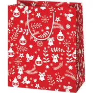 Borsa regalo di Natale grande, rossa e bianca, 24x35x9 cm