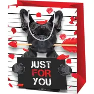 Borsa regalo di dimensioni normali con motivo di cani e scritta "Just for You" 11x6x15cm