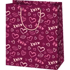 Borsa regalo di medie dimensioni a fantasia di cuori 18x23x10 cm