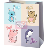 Borsa regalo di medie dimensioni con disegni di animali allegri, 18x23x10 cm
