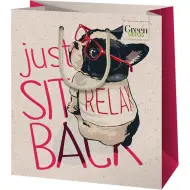 Borsa regalo di medie dimensioni con motivo di cane Green Grass 18x10x23cm