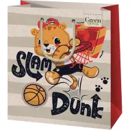 Borsa regalo di medie dimensioni con motivo di leone giocatore di basket Green Grass 18x10x23cm