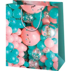Borsa regalo di medie dimensioni con stampa di palloncini multicolore 18 x 10 x 23 cm