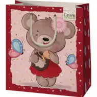 Borsa regalo ecologica di medie dimensioni con orso e miele 18x23x10cm