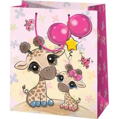 Borsa regalo esclusiva di dimensioni medie a fantasia giraffa 18x23x10 cm