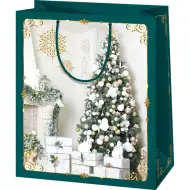 Borsa regalo esclusiva di grandi dimensioni con motivo ad albero di Natale 27x14x33 cm