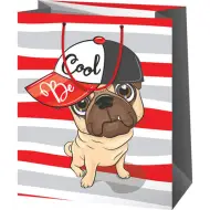 Borsa regalo esclusiva di medie dimensioni con motivo carlino "Be Cool" 18x23x10cm