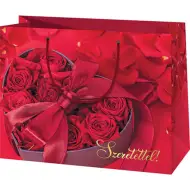 Borsa regalo esclusiva di medie dimensioni con motivo di rose rosse 18x10x23cm
