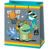 Borsa regalo gigante con dinosauri giocatori di basket 33x15x44cm