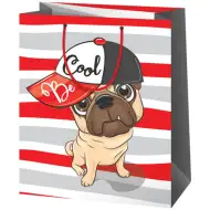 Borsa regalo gigante con motivo carlino "Be Cool" 33x15x44,5cm