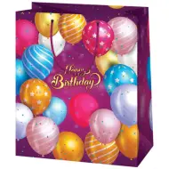Borsa regalo grande con palloncini lilla "Buon Compleanno" 26x13x33cm