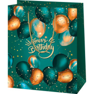 Borsa regalo grande esclusiva verde "Buon compleanno" 26 x 13 x 33 cm