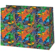 Borsa regalo media con T-Rex su skateboard 18x10x23cm