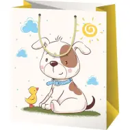 Borsa regalo media con motivo di cani e pulcini 18x10x23cm