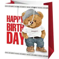 Borsa regalo media con orsetto "Buon Compleanno" 18x10x23cm