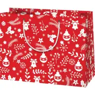 Borsa regalo natalizia di medie dimensioni rosso-bianca 18x10x23 cm