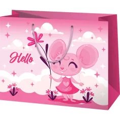 Borsa regalo rosa con stampa di topi di medie dimensioni, 18x10x23 cm