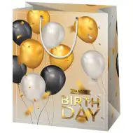 Buon Compleanno! Borsa regalo esclusiva di medie dimensioni con palloncini dorati 18x10x23 cm