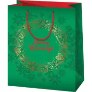 Buon Natale! Borsa regalo verde di medie dimensioni 18x10x23cm