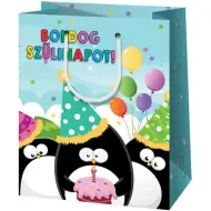 Buon compleanno! Borsa regalo gigante con motivo di pinguini 40x56x20cm