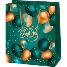 Buon compleanno borsa regalo verde esclusiva di medie dimensioni 18 x 23 x 10 cm