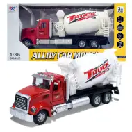 Camion Pesante: Modello di camion betoniera in metallo a retrocarica con porte apribili e tamburo rotante 1/36